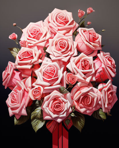 Rose bouquet on gray background, dadaist photomontage style, light red and silver, Xbox 360 graphics, repetitive