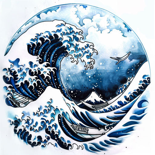 Flat tattoo sketch of a Japanese wave in clipart style