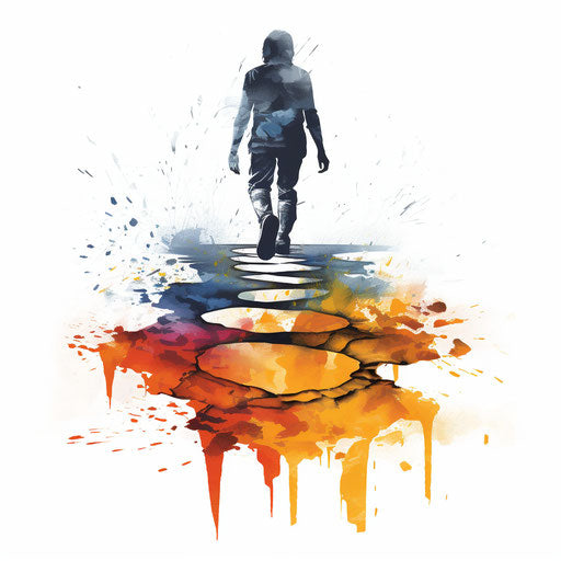 Footsteps clipart in the style of Chiaroscuro Art, on white background