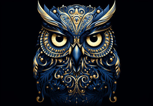 Owl in a pattern with elaborate dark symbols