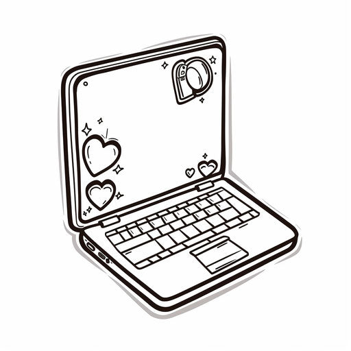 Laptop with stickers, coloring book page