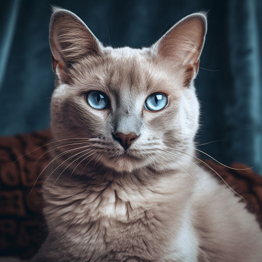 Grey cat with blue eyes looking at the camera