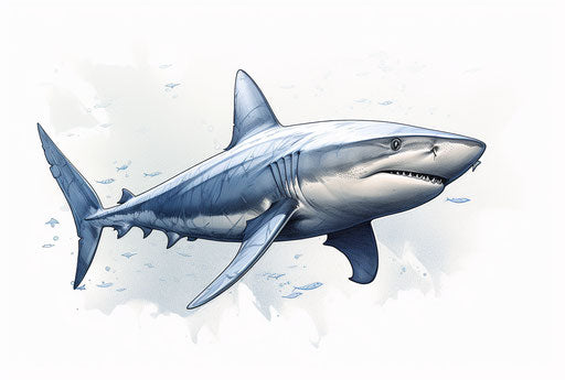 Blue shark ink drawing, historical style illustration