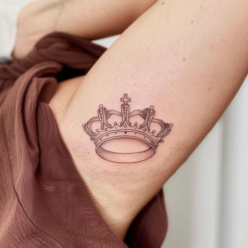 Minimalist king's crown, simple lines and touch of gold on white