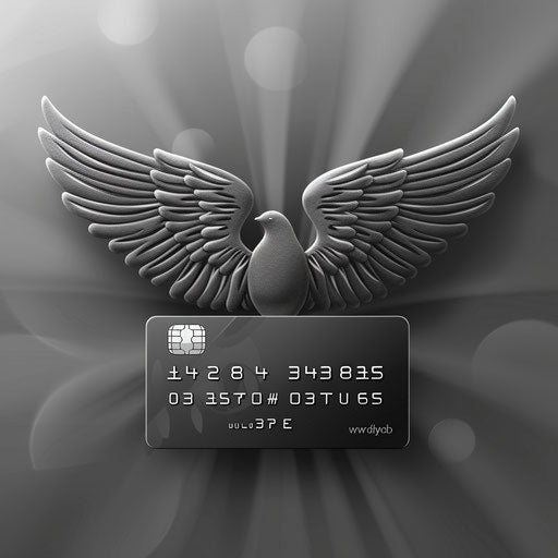 Realistic credit card clipart with detailed wings on flat background