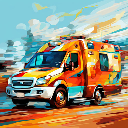 Impressionistic Art style ambulance clipart on white background