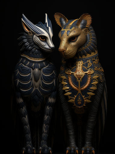 Egyptian animals with bird of peace motif photo print