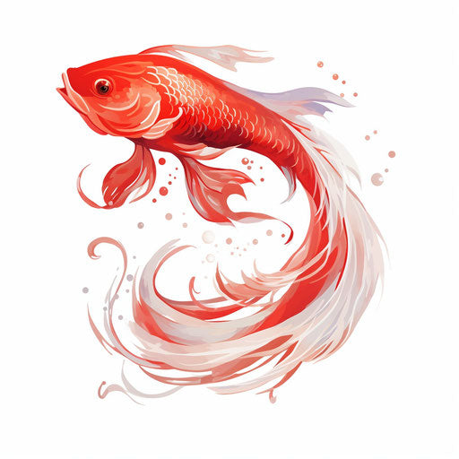 Red fish in Chinese style, fluid lines and subtle luminosity