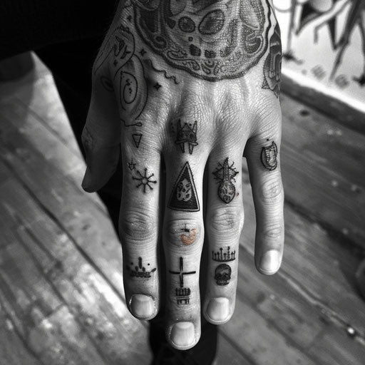 Men's finger tattoos in minimalist style
