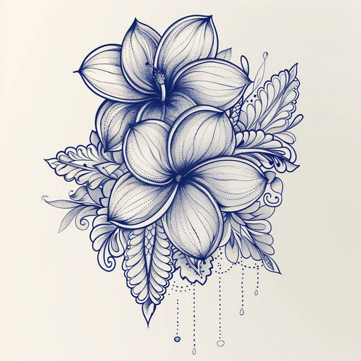 Elegant flat tattoo sketch of plumeria with intricate lace