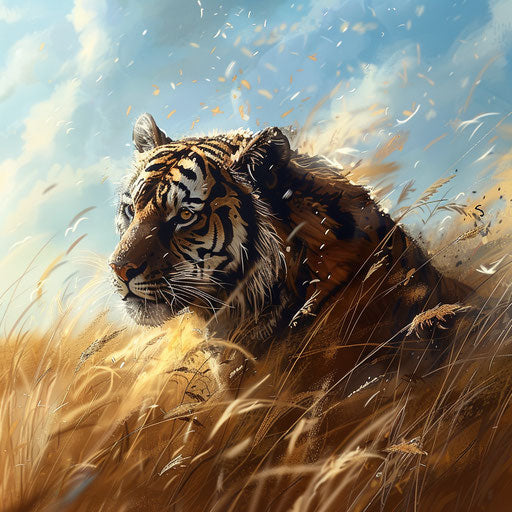 Tiger in tall grass, fluid grace of predator's movement