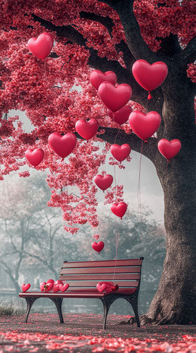 Romantic Valentine's Day scene under a tree