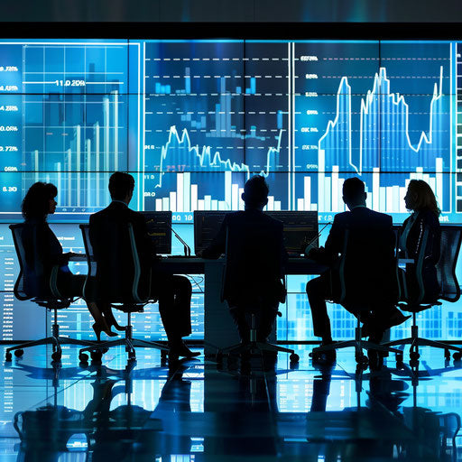 Executive strategy meeting, detailed financial charts