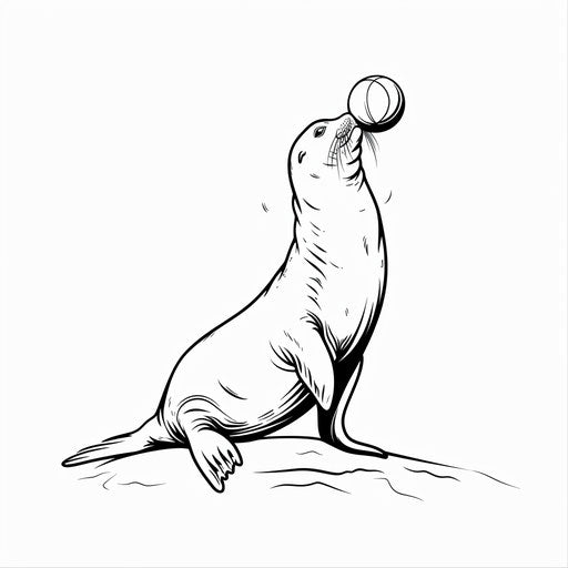 Circus seal balance ball nose. Coloring page