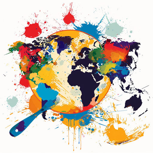 Artistic map with paint splashes and brush strokes