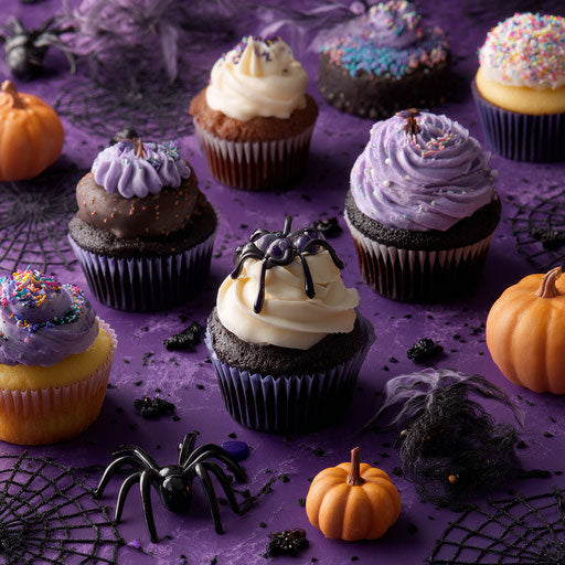 Collection of Halloween-themed Cupcakes and Decorations