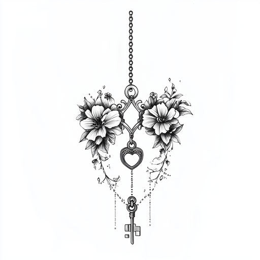 Flat small meaningful tattoo: key and lock