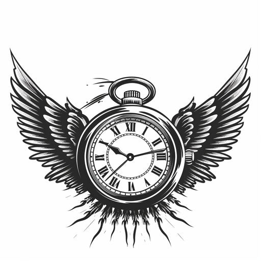 Dynamic flat clipart style illustration of a winged stopwatch