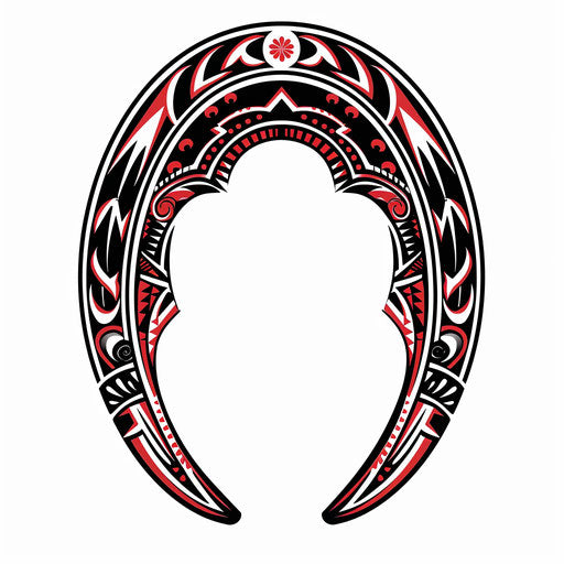 Flat tattoo sketch of horseshoe with traditional ethnic tribal patterns