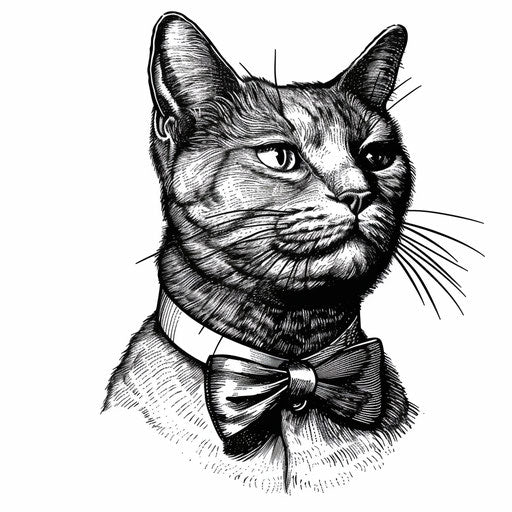 Cat with bow tie, classic style, vintage sketch