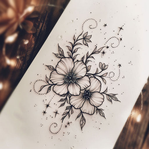 Botanical Aries constellation tattoo sketch with floral elements