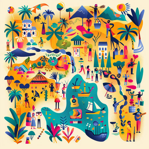 Festival themed map logo with cultural and music festival icons