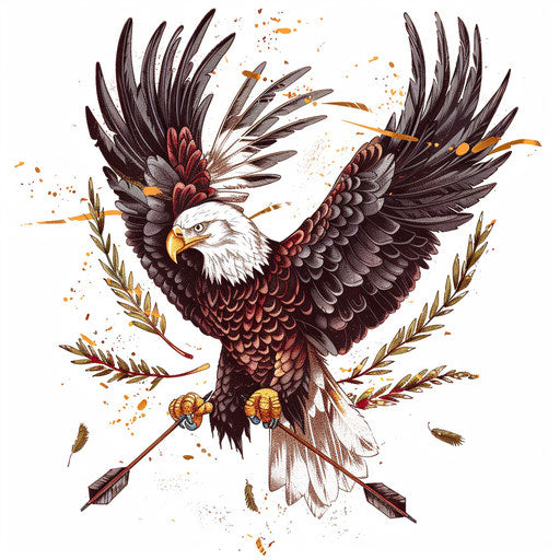Traditional American eagle in bold colors on white background