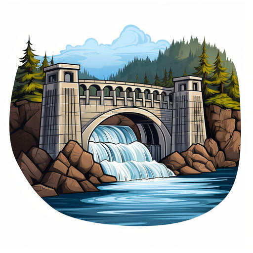 Dam clipart in the style of Chiaroscuro Art, on a white background