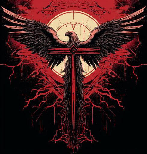 Winged crucifix against cross, graffiti-style illustration