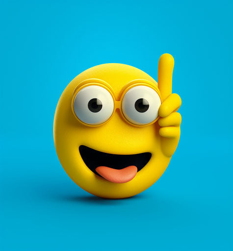 Stylized emoticon with ear and hand gestures on blue background