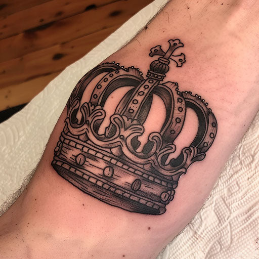 Rustic style king crown tattoo with rough texture on white background