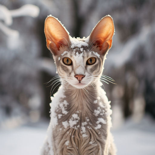 Oriental shorthair cat in the snow
