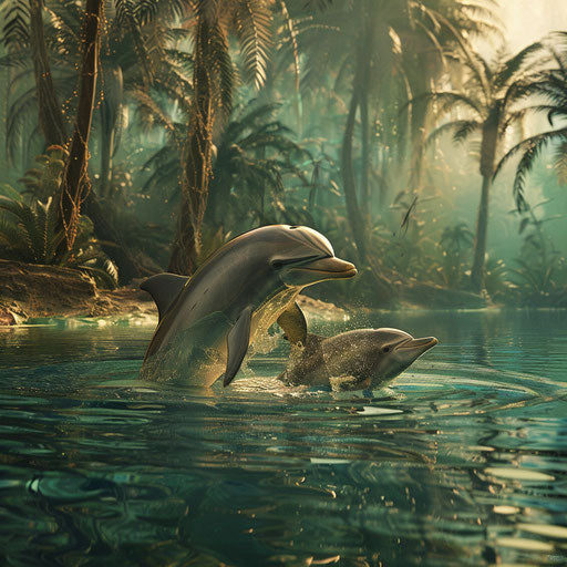 Duo of dolphins in a calm lagoon