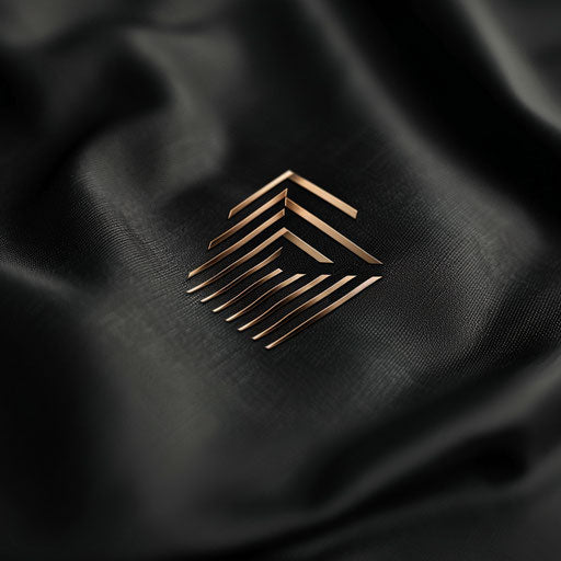 Modern clothing logo with sleek lines and a metallic background