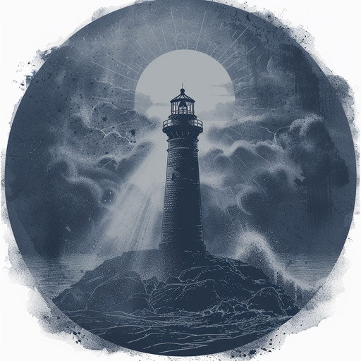 Seascape with lighthouse beam tattoo sketch