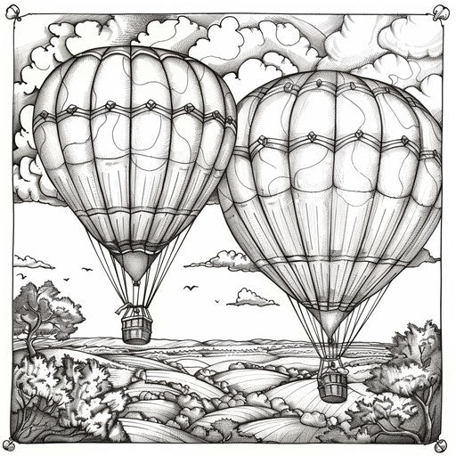 Teens in hot air balloons, Stephen Wiltshire style, Coloring