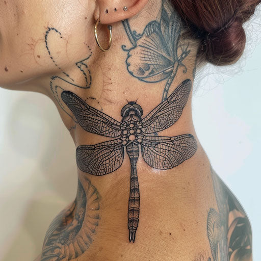 Dragonfly side neck tattoos