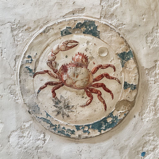 Ancient depiction of Cancer zodiac sign with mythological motifs