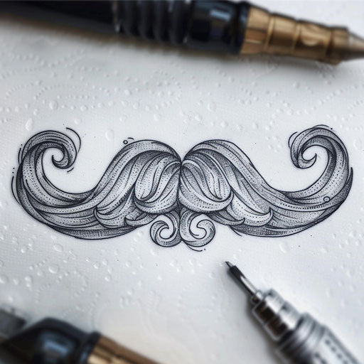 Hand-drawn tattoo sketch of a curled mustache with organic lines