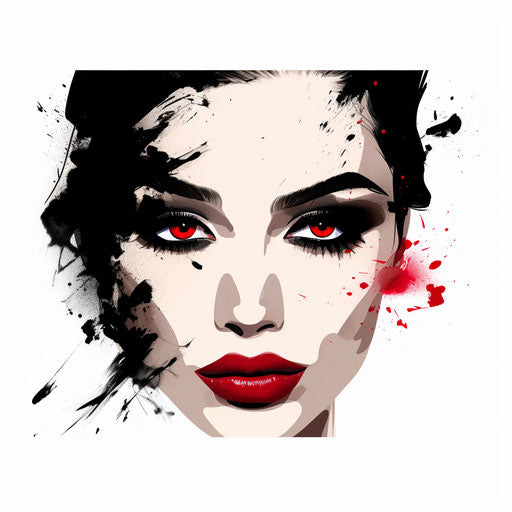 Makeup illustration in the style of Chiaroscuro Art, on a white background