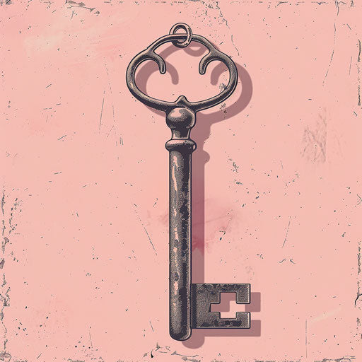 Key illustration in photo realistic style with random flat background