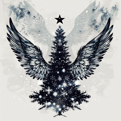 Christmas clipart images in a realistic style with a flat random background, monochrome palette and detailed wings