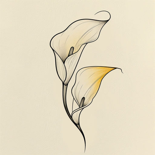 Tattoo sketch of a calla lily in a flat clipart style, accented with metallic gold ink