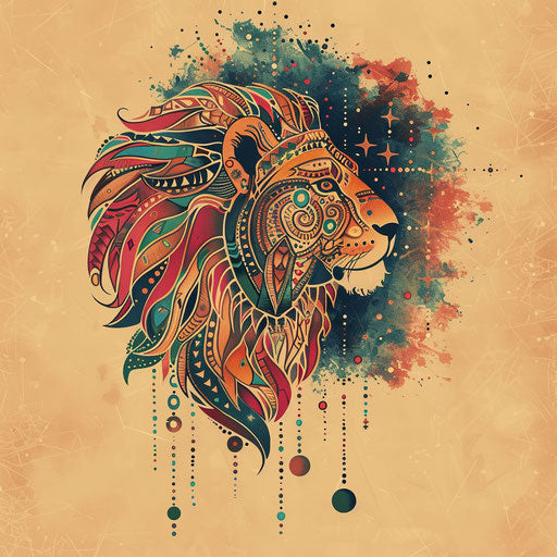 Bohemian Leo constellation tattoo sketch in flat style