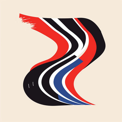 Online logo with dynamic lines and bold typography, using red, white, and blue colors