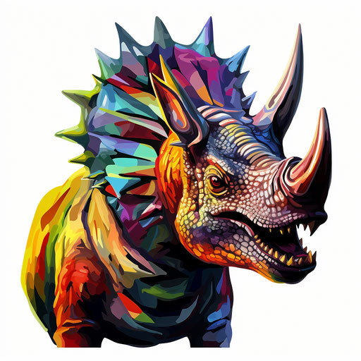 Triceratops illustration in the style of Chiaroscuro Art, on white background