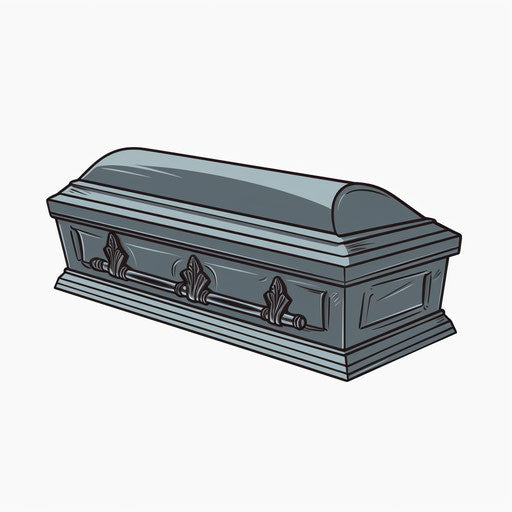 Minimalist-style coffin illustration, on white background