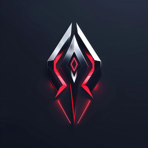 Neon logo with futuristic elements, red and white colors on dark background