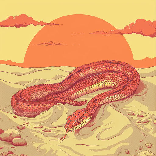 Exotic flat tattoo sketch of a red snake in a desert setting