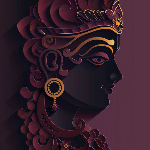 Flat deep maroon background with realistic Krishna clipart